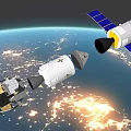 Space Satellite Orbiting Earth with Solar Panels and Module Components 3d model