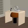 Modern White Bedside Table With Clock Diffuser Books And Orange Lamp 3d model