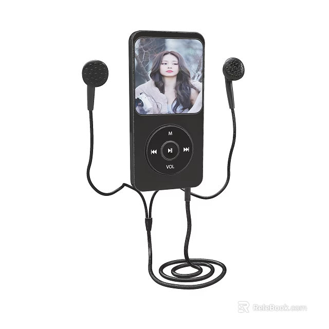 Black Portable MP3 Player With Wired Earphones And Clear Screen Display For Music Entertainment 3d model 