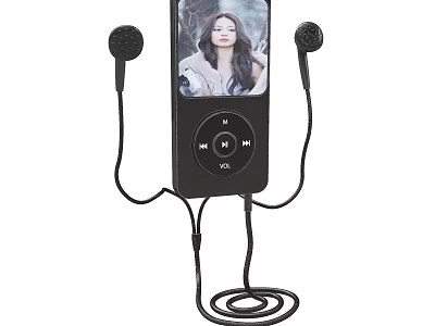 Black Portable MP3 Player With Wired Earphones And Clear Screen Display For Music Entertainment 3d model
