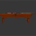 Red Wooden Billiard Table with Colored Balls Triangle Racks White Cue Ball and Pool Cues