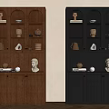 Modern Brown And Black Wine Cabinets With Glass Doors And Decorative Displays