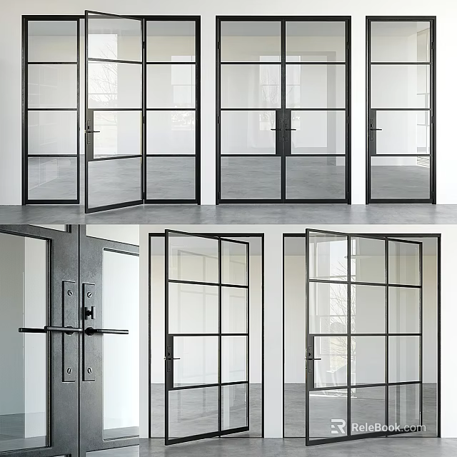 Modern Glass Doors With Black Frame And Transparent Panels For Interior Design 3d model 