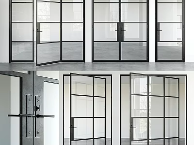 Modern Glass Doors With Black Frame And Transparent Panels For Interior Design 3d model