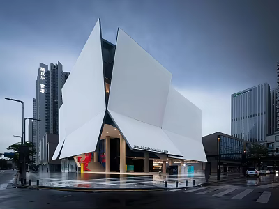 Modern White Sales Office Building With Geometric Exterior In Urban Setting 3d model