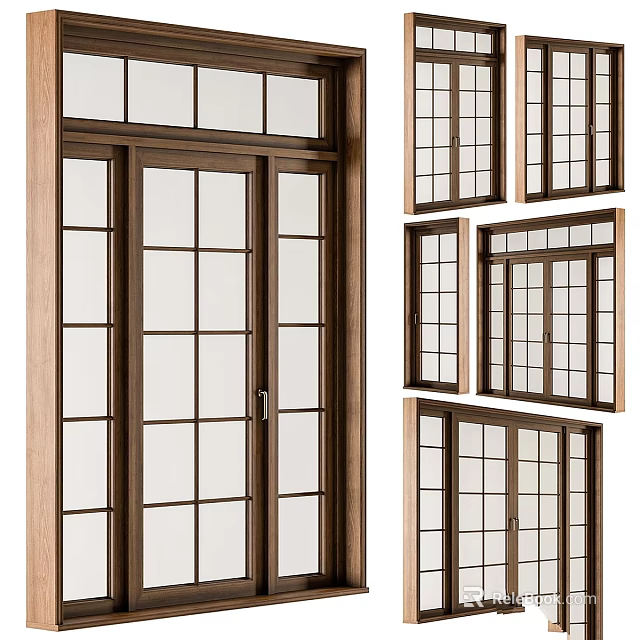Wooden Frame Glass Windows With Different Styles And Grid Designs For Home Use 3d model 