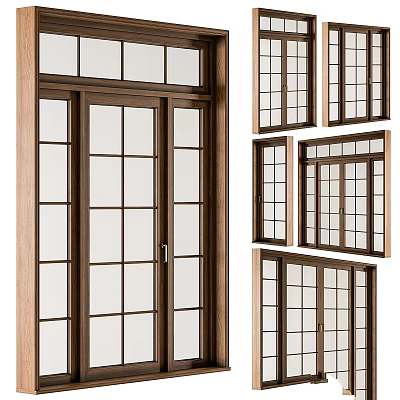 Wooden Frame Glass Windows With Different Styles And Grid Designs For Home Use 3d model