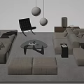 Beige Sectional Sofa and Glass Coffee Table Set with Ottoman Throw Pillows and Floor Lamp