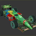 Colorful Formula 1 Racing Car with Green Red Blue Yellow Sponsor Logos and Number 19