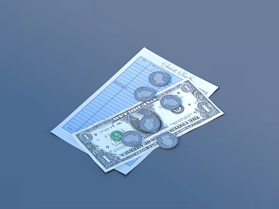 Dollar Bill Coins And Receipt Lying On Blue Surface 3d model