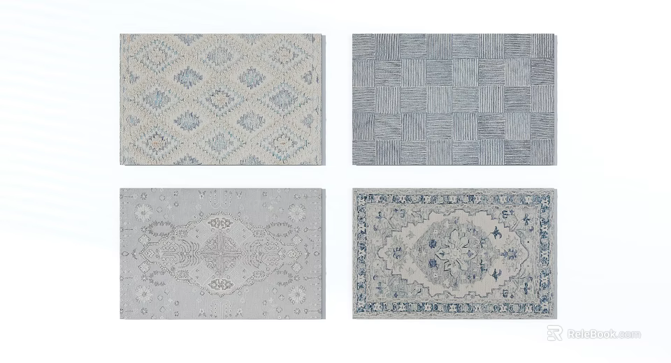 Square Rugs Featuring Various Geometric And Traditional Pattern Designs In Neutral Colors 3d model