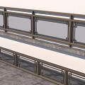 Double Layer Metal Frame Railings With Glass Panels On White Wall And Gray Floor