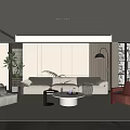 Elegant Modern Living Room Interior With White Sofa Red Accent Chair And Round Coffee Table
