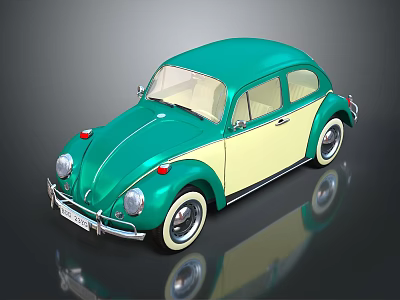 Vintage Turquoise And Cream Beetle Car With Classic Retro Design 3d model