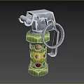 Tactical Grenade Weapon With Green Handle Silver Metal Ring And Colored Holes 3d model