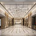 Modern Luxury Store Front Desk with Chandelier Marble Floor and Artwork