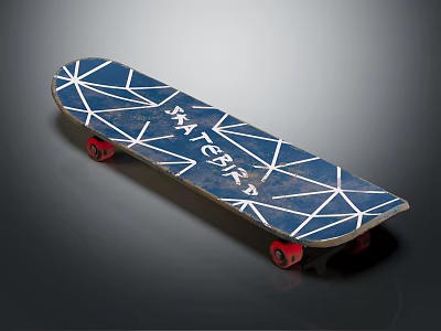 PATERA Skateboard With Blue Deck White Geometric Patterns And Red Wheels 3d model