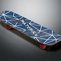 PATERA Skateboard With Blue Deck White Geometric Patterns And Red Wheels 3d model