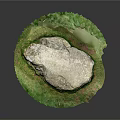 Natural Stone Decorative Piece With Circular Grassy Base And Textured Surface