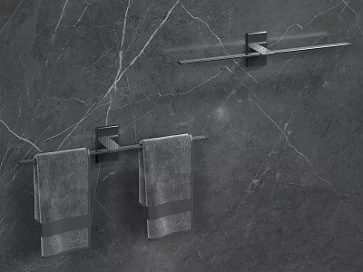 Wall Mounted Modern Towel Racks With Gray Towels On Marble Bathroom Wall 3d model