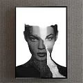 Black and White Framed Portrait Painting With Female Face Half Rock Texture