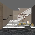 Modern Interior Design With Staircase Marble Steps Red Maple Tree And Round Glowing Light 3d model