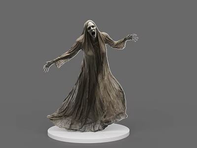 Game and Movie Character Ghostly Woman in Tattered Robe on White Base With Horror Expression 3d model