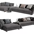 Modern Gray Multi Person Sofa With Patterned Pillows And Throw Blanket 3d model