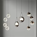 Modern Stylish Pendant Lights With Spherical And Circular Metal Frames Hanging In Gray Background