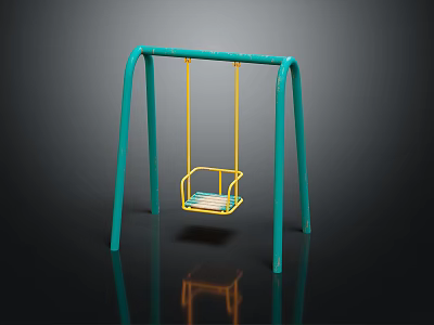 Green Metal Swing Set With Yellow Seat For Kids Outdoor Play Equipment 3d model