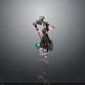 Fantasy Female Character In Dark Attire With Creature Inspired Staff And Mythical Accessories