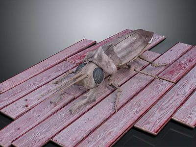Wooden Insect Model Displayed On Red Wooden Planks With Detailed Texture 3d model