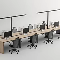 Modern Office Desk Setup With Multiple Workstations Black Chairs And Computer Monitors 3d model