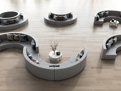 Contemporary Curved Gray Fabric Sofa Set With Modular Design And Decorative Cushions 3d model