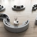 Contemporary Curved Gray Fabric Sofa Set With Modular Design And Decorative Cushions