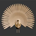 Golden Turkey Sculpture With Fan Shaped Feathers And Reflection On Black Background