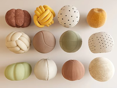 Stylish Ottoman Poufs with Various Colors and Different Textured Designs for Home Decor 3d model