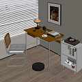 Modern Desk and Chair Combination Storage Cabinet Table Lamp Floor Lamp Hanging Picture 3d model