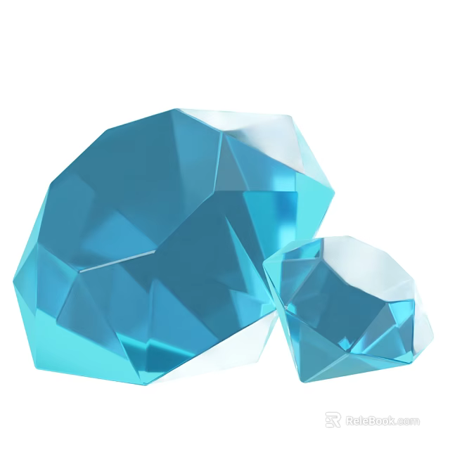 Blue Transparent Polyhedral Diamond Shaped Decorative Ornament Set With Large And Small Pieces 3d model 
