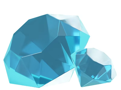 Blue Transparent Polyhedral Diamond Shaped Decorative Ornament Set With Large And Small Pieces 3d model