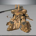 Orange Mech Warrior 3D Model With Large Cannon And Broken Mechanical Parts