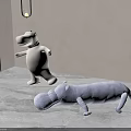 White Standing Hippo Plush Toy And Gray Lying Hippo Decor In Modern Room