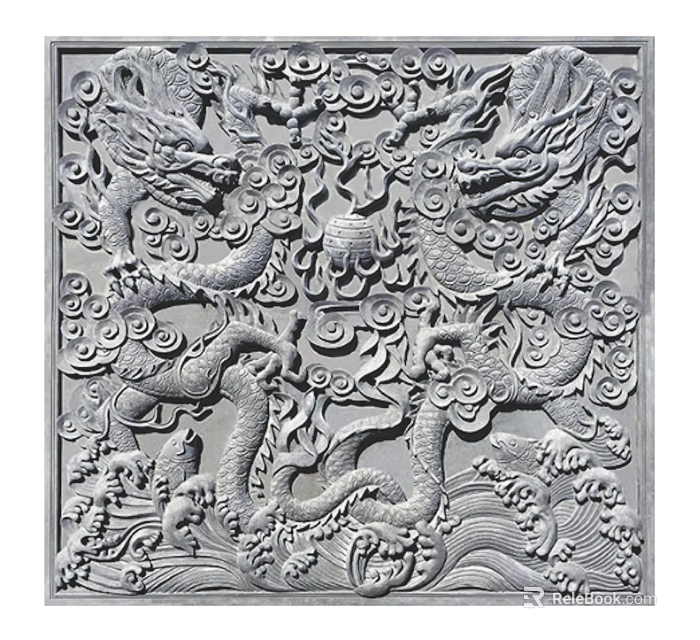 Intricate Traditional Dragon Cloud Stone Relief Carving With Detailed Patterns 3d model 