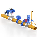 Industrial Equipment System Featuring Yellow Pipeline Blue Valves And Control Instruments