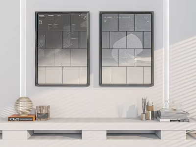 Modern Decorative Prints On Wall With Shelf And Decorative Items 3d model