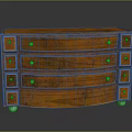 Stylish Vintage Wooden Console Cabinet With Curved Front Multiple Drawers And Metal Handles