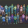 Group of Diverse 3D Characters with Different Ages Genders and Outfits