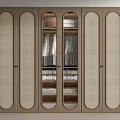 Modern Wardrobe with Rattan Panels Glass Doors and Organized Clothing Storage