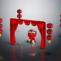 Red Curtain Furniture With Hanging Red Lanterns And Traditional Decorative Design