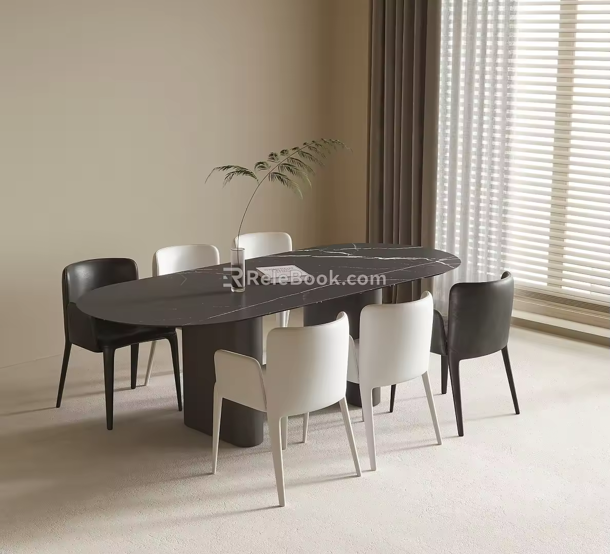 Dining Table and Chair Combination Dining Chair Dining Table Curtain Window Screen 3d model